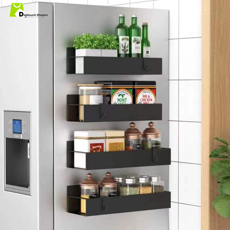 Metal 4 Pack Magnetic Spice Storage Rack Organizer for Refrigerator and Oven, Black Fridge Organizers and Storage