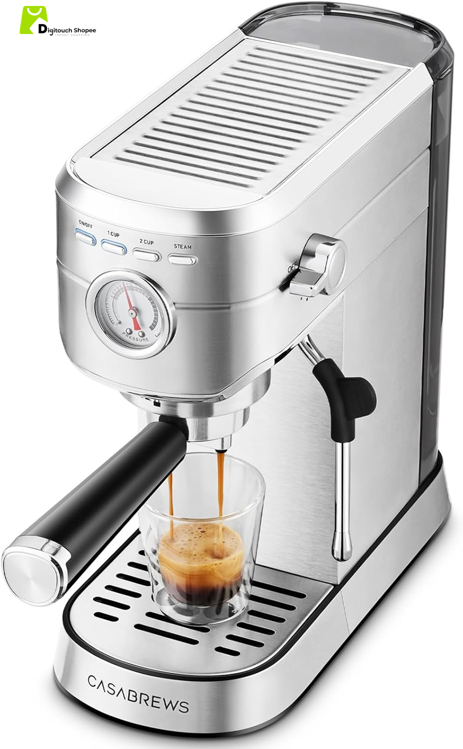 CM5418 Espresso Machine 20 Bar, Compact Espresso Maker with Steam Milk Frother, Stainless Steel Coffee Machine with 34Oz Removable Water Tank for Cappuccino, Latte, Silver