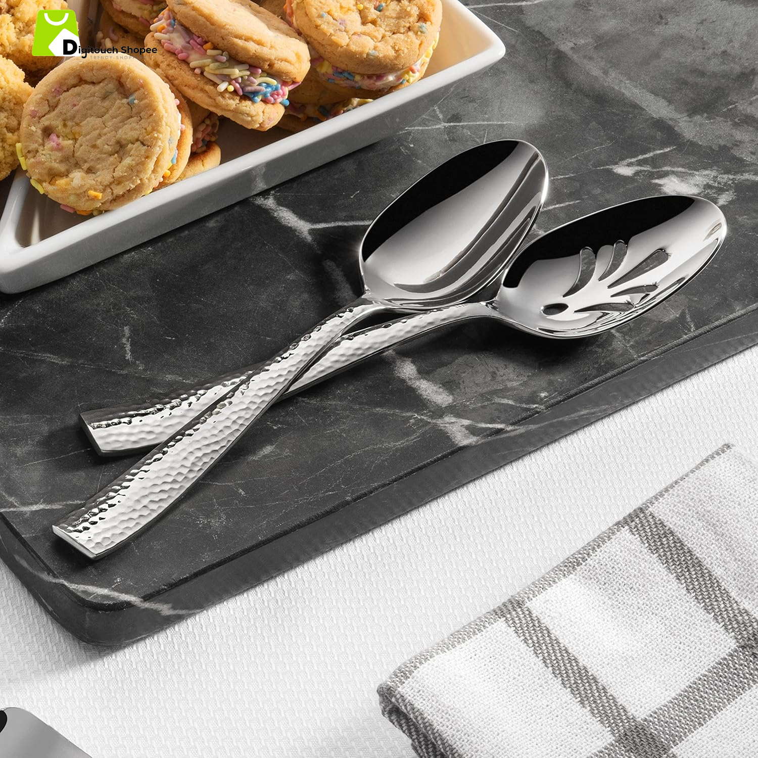Hammered 18/10 Stainless Steel Hostess Serving Utensil Set, 8-Piece Set with Cake Knife, Cake Server and Lasagna Pie Server, Dishwasher Safe