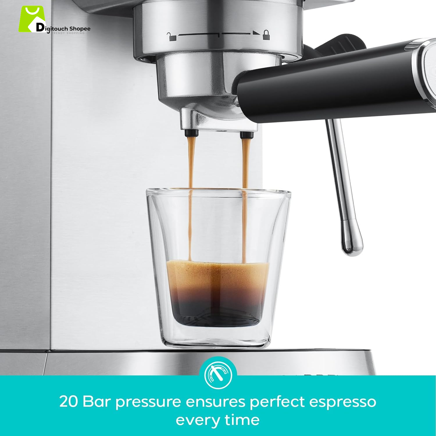 CM5418 Espresso Machine 20 Bar, Compact Espresso Maker with Steam Milk Frother, Stainless Steel Coffee Machine with 34Oz Removable Water Tank for Cappuccino, Latte, Silver