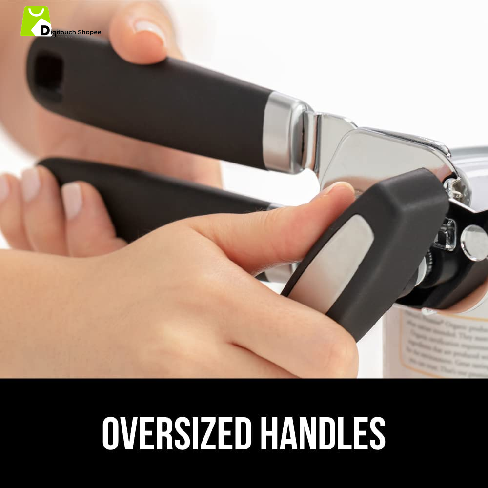 The Original  Heavy Duty Stainless Steel Smooth Edge Manual Can Opener and Bottle Openers, Soft Ergonomic Handle, Oversized Handheld Easy Turn Knob, Multifunctional Kitchen Tool, Black