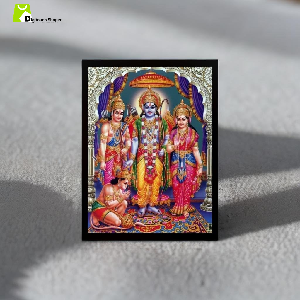 Ram Darbar Lord Shri Rama Sita Parivar Family Poster Print Framed Home Decor, 7 X 9 Inch, Wall Hang
