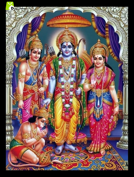 Ram Darbar Lord Shri Rama Sita Parivar Family Poster Print Framed Home Decor, 7 X 9 Inch, Wall Hang