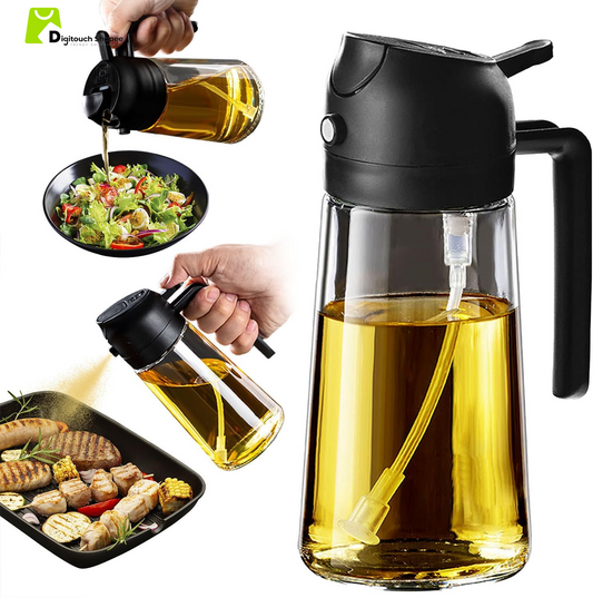 16Oz/470Ml Glass Olive Oil Sprayer for Cooking - 2 in 1 Olive Oil Dispenser for Kitchen Gadgets, Air Fryer, Salad, and BBQ - Black
