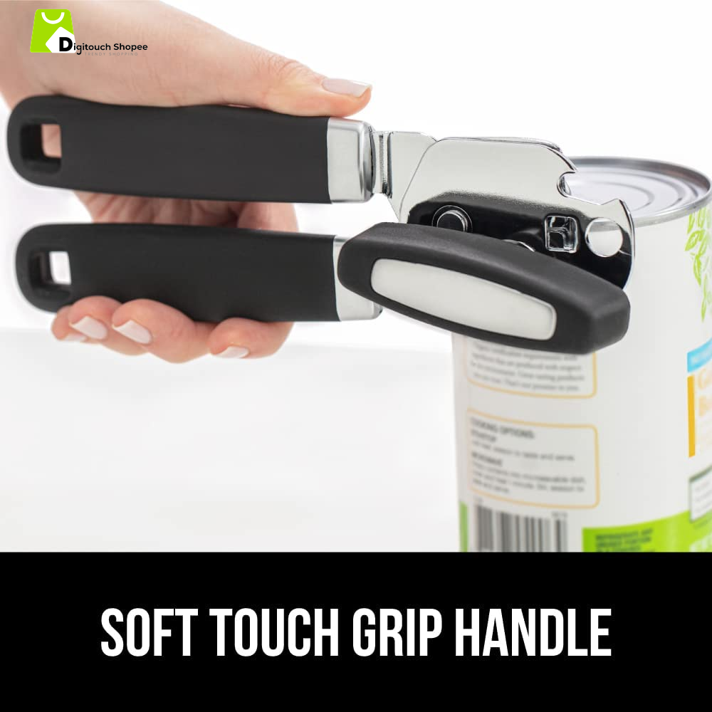 The Original  Heavy Duty Stainless Steel Smooth Edge Manual Can Opener and Bottle Openers, Soft Ergonomic Handle, Oversized Handheld Easy Turn Knob, Multifunctional Kitchen Tool, Black