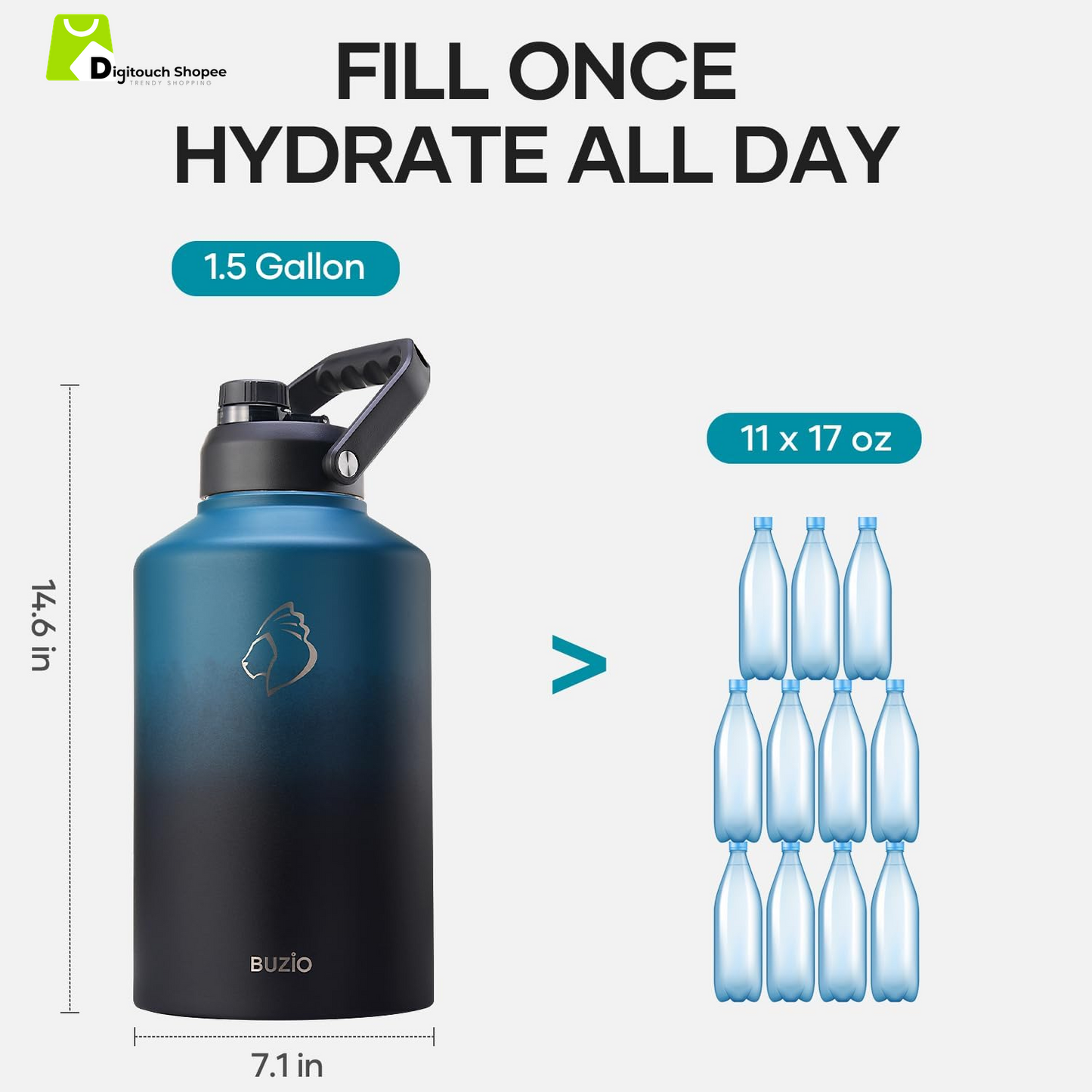 1.5 Gallon Water Bottle Insulated, (Cold for 48 Hrs) 192Oz Large Water Jug Stainless Steel, 3.58In Big Wide Mouth Leak Proof Metal Flask with Carrying Sleeve for Camping,Gym,Travel,Indigo Crush