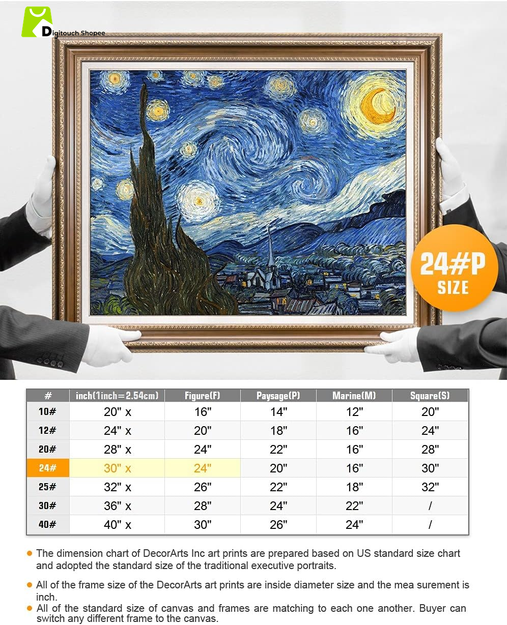 - Starry Night, Vincent Van Gogh Classic Art. Giclee Prints Framed Art for Wall Decor. Picture Size: 30X24 In, Framed Size: 36X30 In