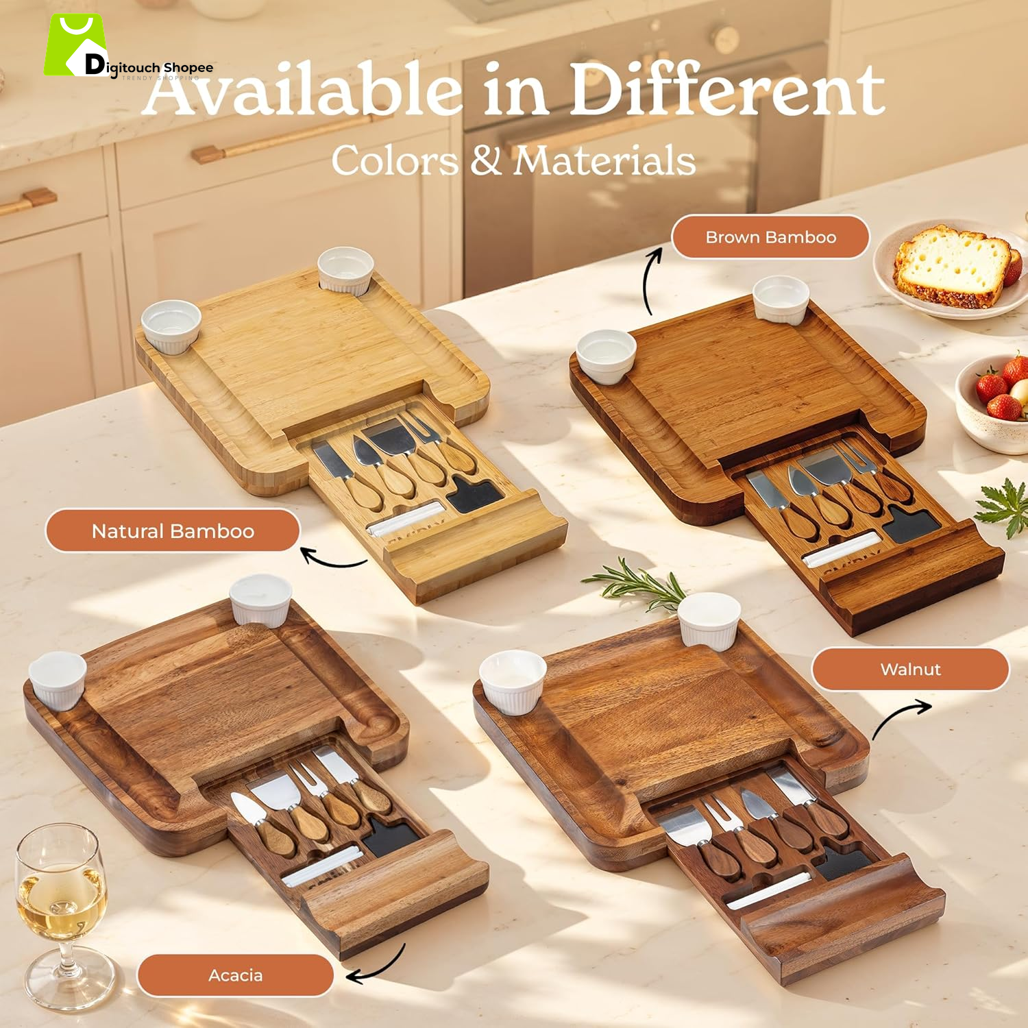 Charcuterie Board Set - Large Bamboo Cheese Board for Serving - House Warming Gifts New Home, Wedding & Bridal Shower Gift, Birthday Gift for Women
