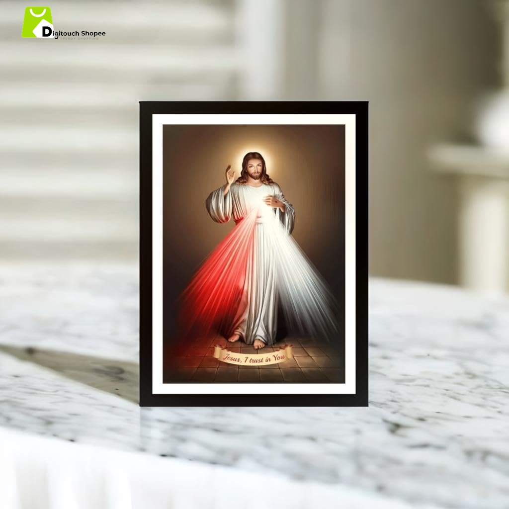 Divine Mercy Religious Wall Art, Catholic Photo Frame, 7 X 9 Inches, Black Frame