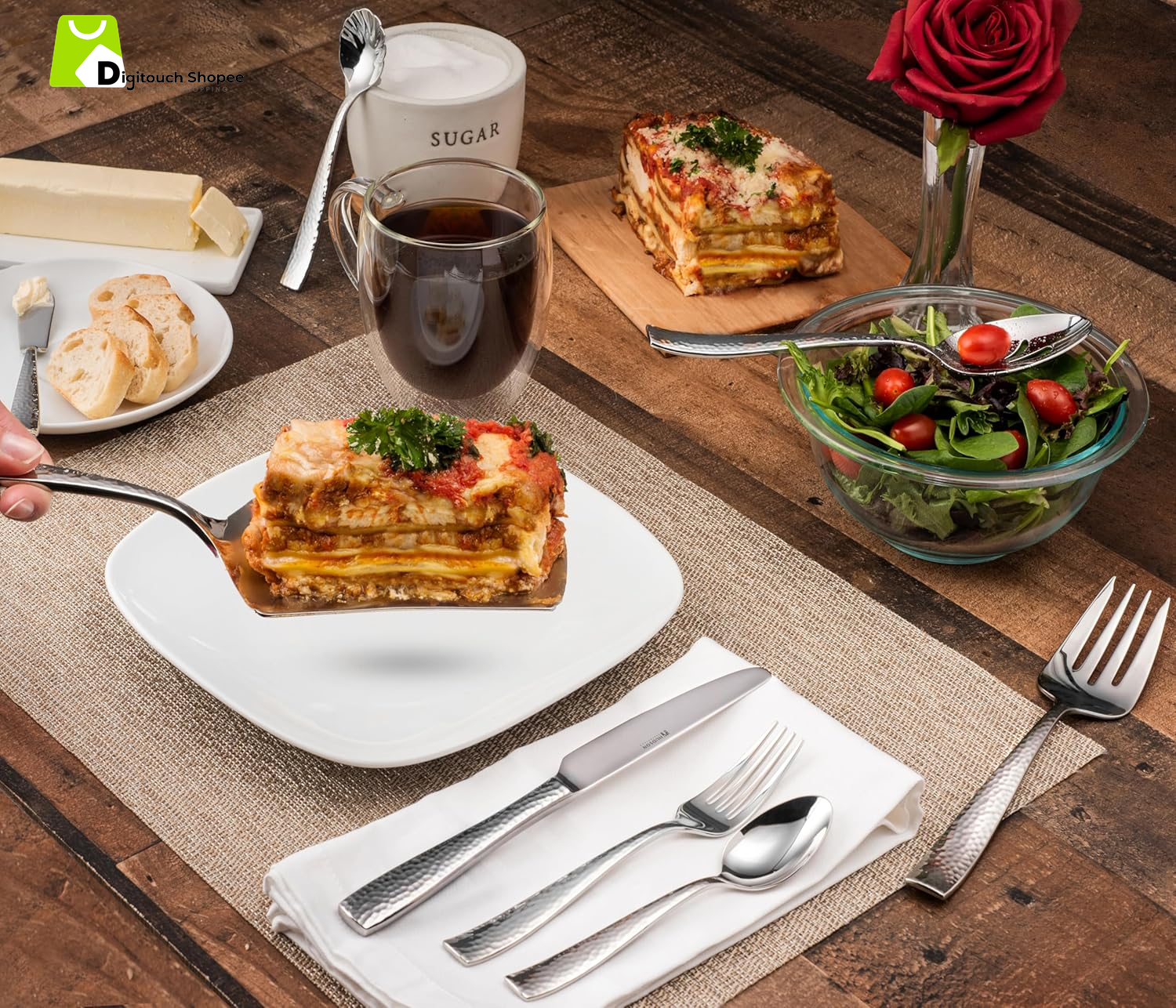 Hammered 18/10 Stainless Steel Hostess Serving Utensil Set, 8-Piece Set with Cake Knife, Cake Server and Lasagna Pie Server, Dishwasher Safe