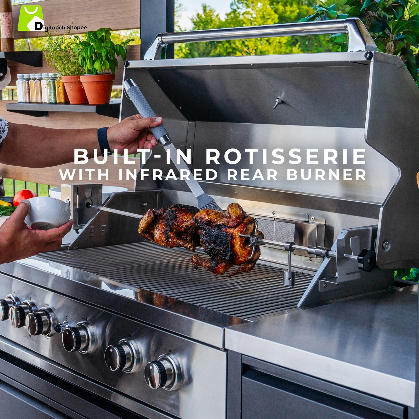 Fusion Flame Galvanized Steel Covered Outdoor Kitchen, Grill, Fridge