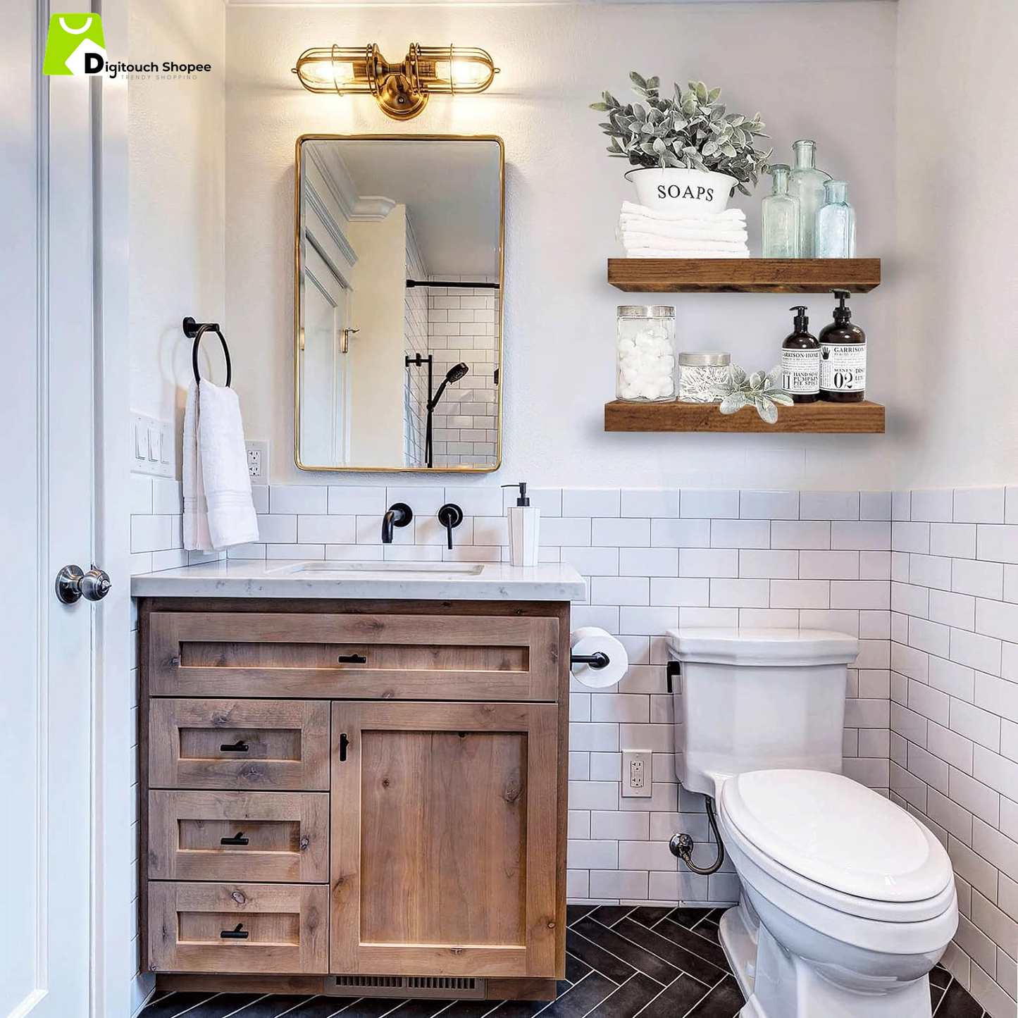 Bathroom Floating Shelves for Wall Mounted Shelf over Toilet Farmhouse Home Decor Display Shelving Small 16 Inch Set of 2, Rustic Brown (008-40BN)