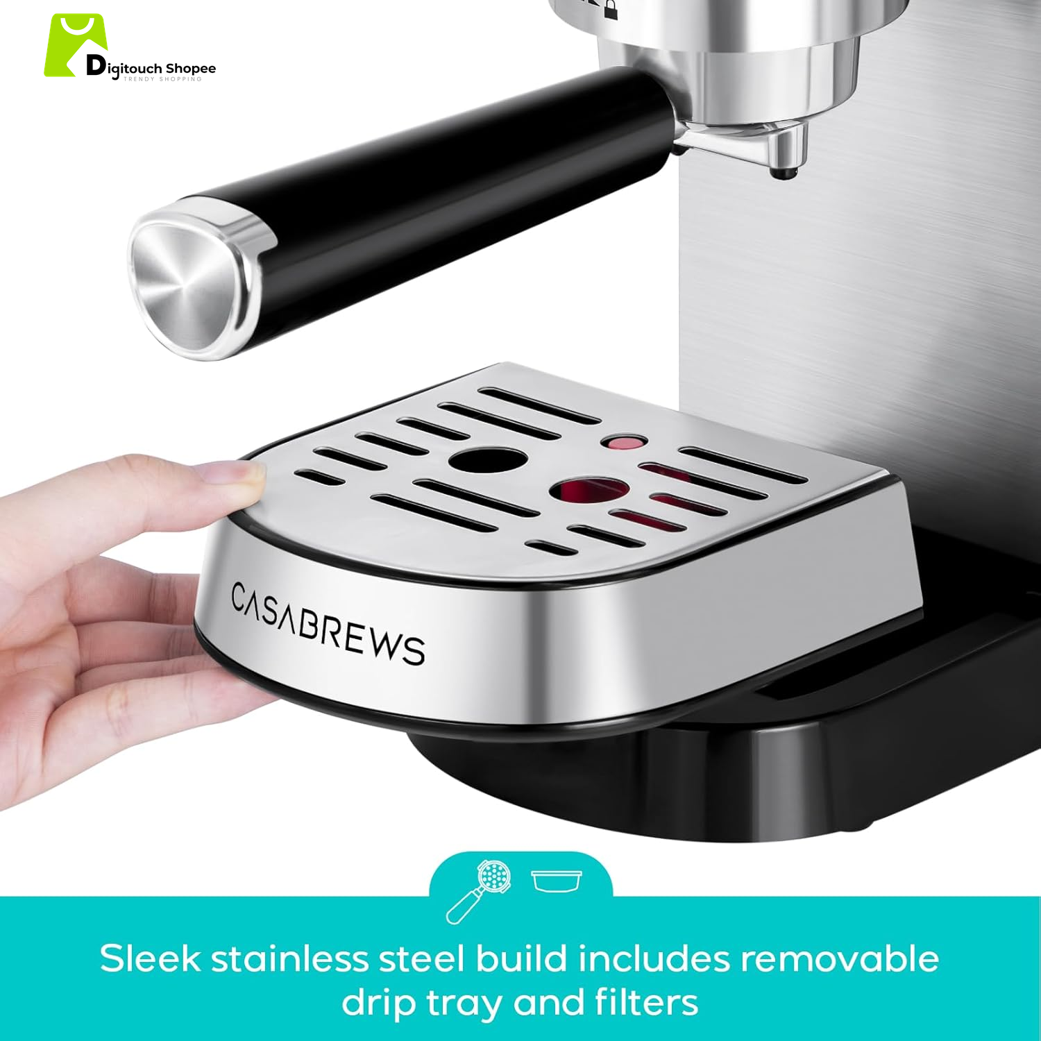 CM5418 Espresso Machine 20 Bar, Compact Espresso Maker with Steam Milk Frother, Stainless Steel Coffee Machine with 34Oz Removable Water Tank for Cappuccino, Latte, Silver