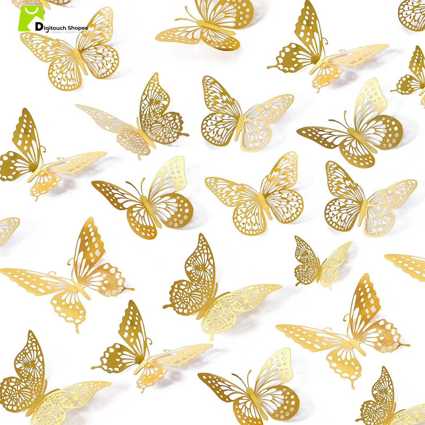 3D Butterfly Wall Decor - 48 Pcs, 4 Styles, 3 Sizes, Gold Butterfly Decorations for Birthday & Party Celebrations, Removable Stickers