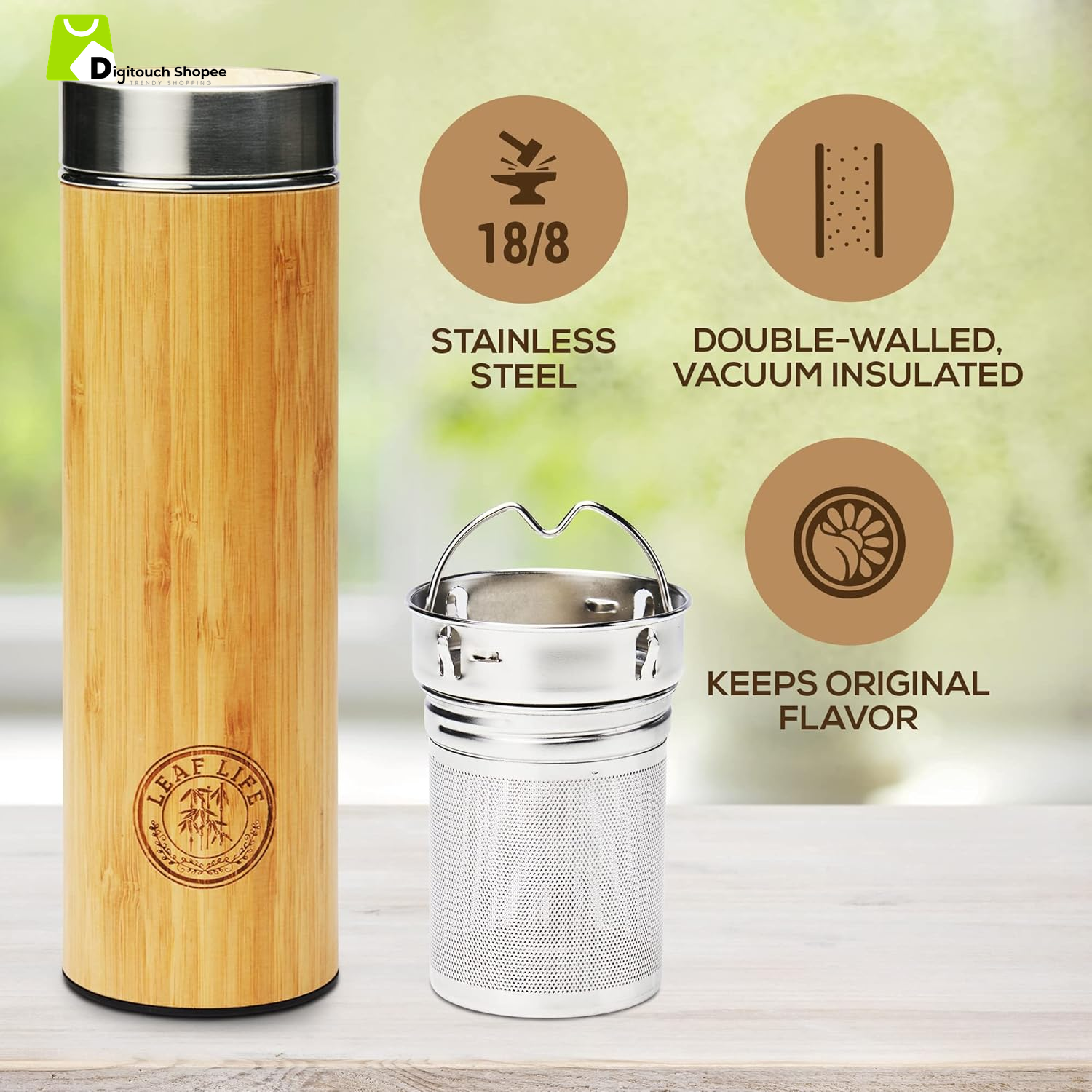 Premium Bamboo Tea Bottle for Loose Tea - Tea Infuser Bottle - Tea Gifts - Insulated Water Bottle/Coffee Tumbler/Tea - Tea Gift Set, Tea Accessories - Tea Tumbler 22Oz