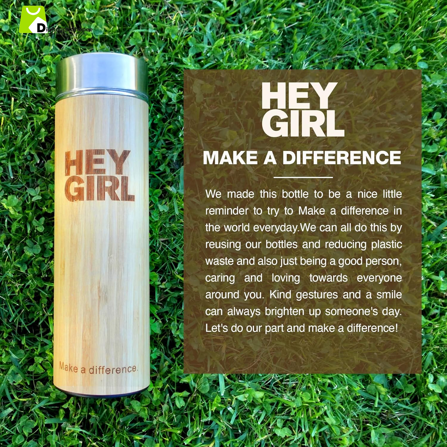 Hey Girl Bamboo Tea Infuser Bottle with Tea Strainer - Insulated Stainless Steel Water Bottle for Loose Leaf Tea & Coffee - Tea Tumbler with Diffuser - Loose Tea Bottle or Thermos Travel Mug - 18 Oz