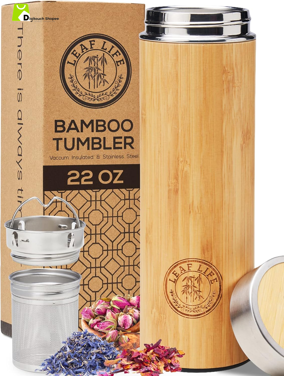 Premium Bamboo Tea Bottle for Loose Tea - Tea Infuser Bottle - Tea Gifts - Insulated Water Bottle/Coffee Tumbler/Tea - Tea Gift Set, Tea Accessories - Tea Tumbler 22Oz