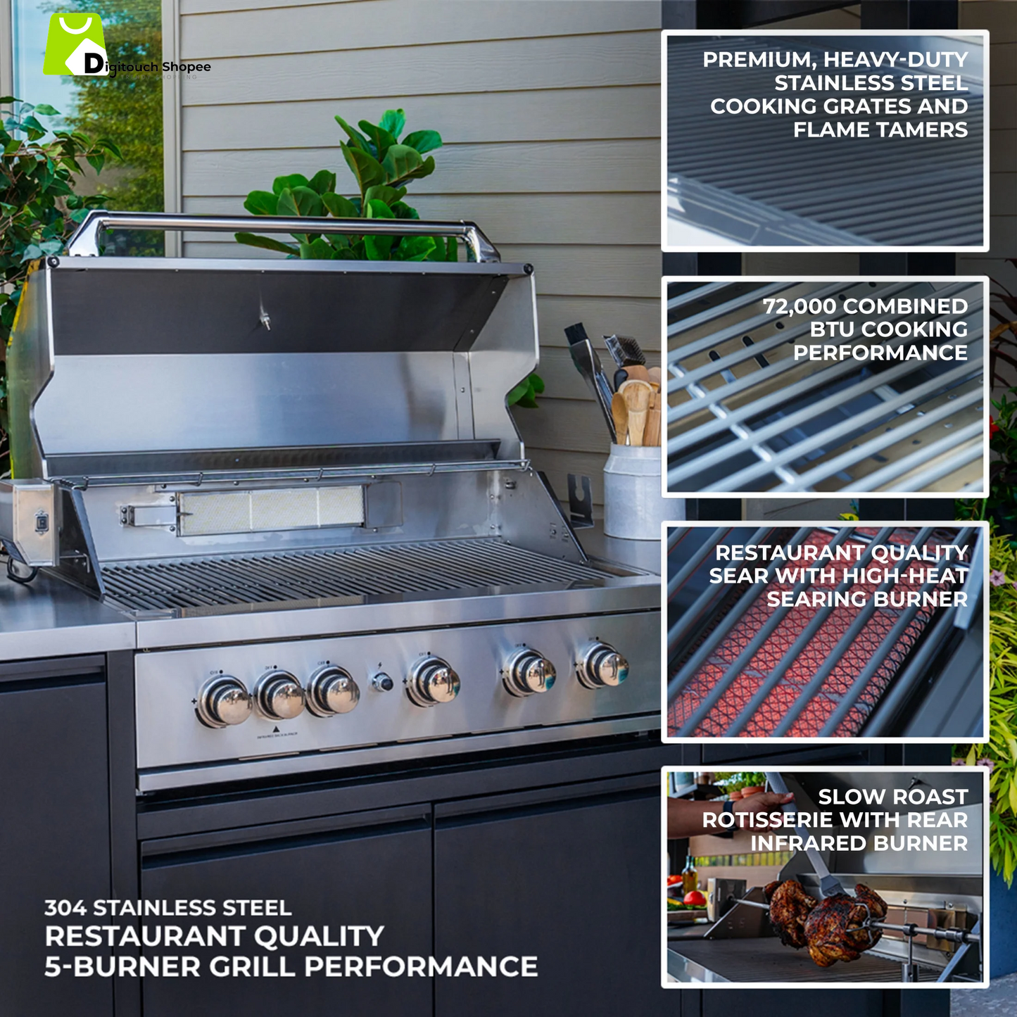 Fusion Flame Galvanized Steel Covered Outdoor Kitchen, Grill, Fridge