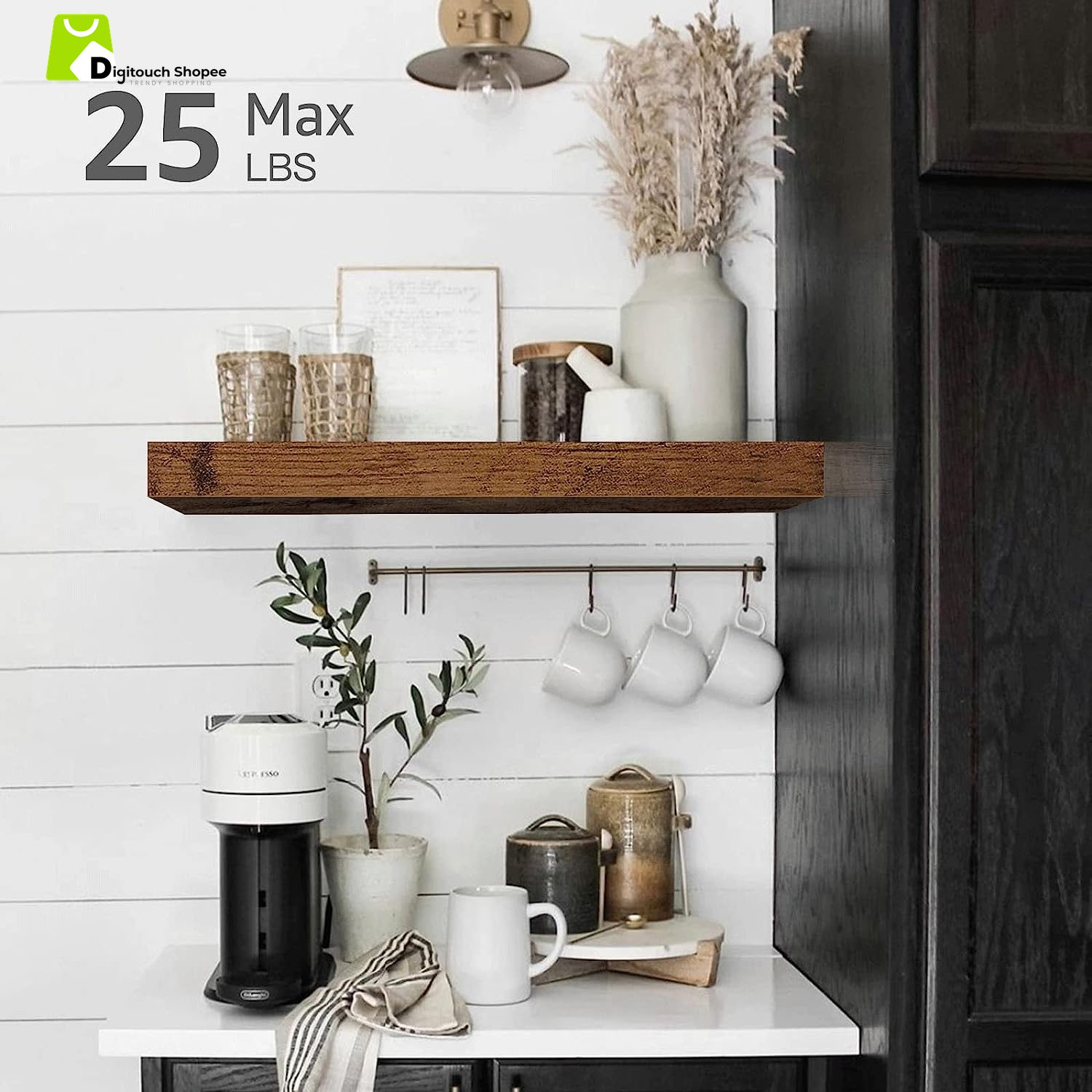 Bathroom Floating Shelves for Wall Mounted Shelf over Toilet Farmhouse Home Decor Display Shelving Small 16 Inch Set of 2, Rustic Brown (008-40BN)