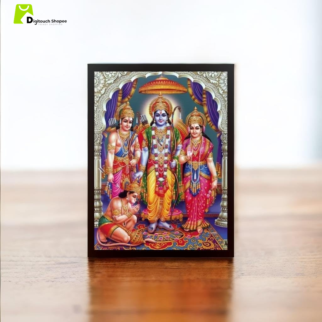 Ram Darbar Lord Shri Rama Sita Parivar Family Poster Print Framed Home Decor, 7 X 9 Inch, Wall Hang
