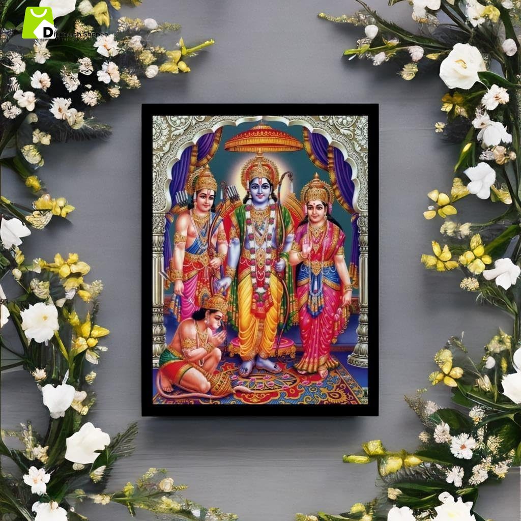 Ram Darbar Lord Shri Rama Sita Parivar Family Poster Print Framed Home Decor, 7 X 9 Inch, Wall Hang