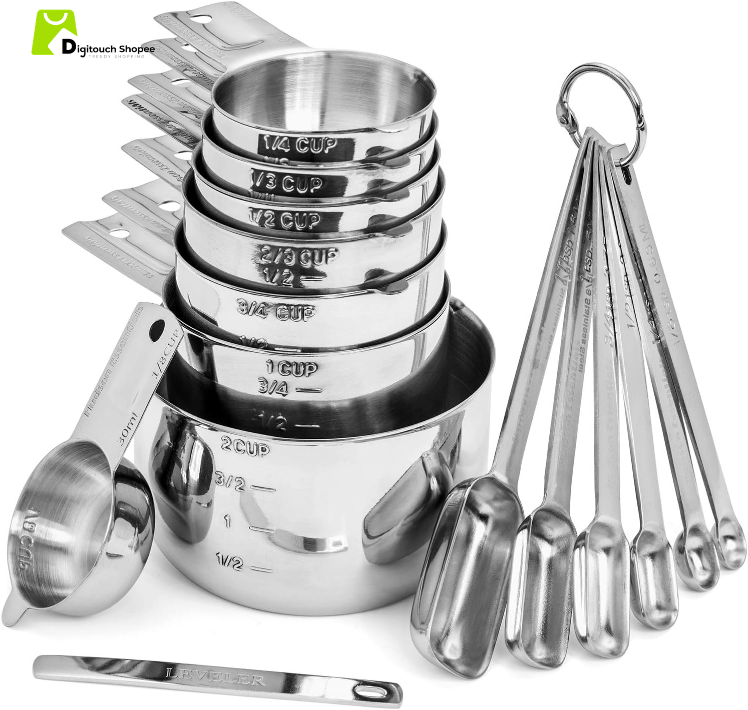 Stainless Steel Measuring Cups and Spoons Set (15 Piece Set)