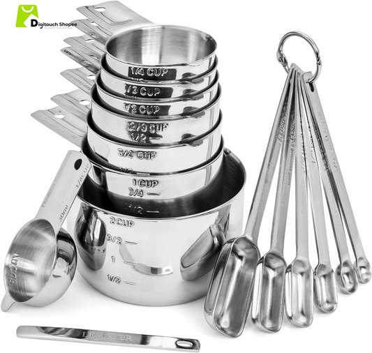 Stainless Steel Measuring Cups and Spoons Set (15 Piece Set)