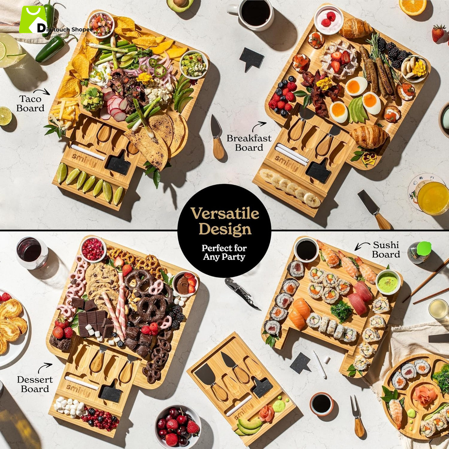 Charcuterie Board Set - Large Bamboo Cheese Board for Serving - House Warming Gifts New Home, Wedding & Bridal Shower Gift, Birthday Gift for Women