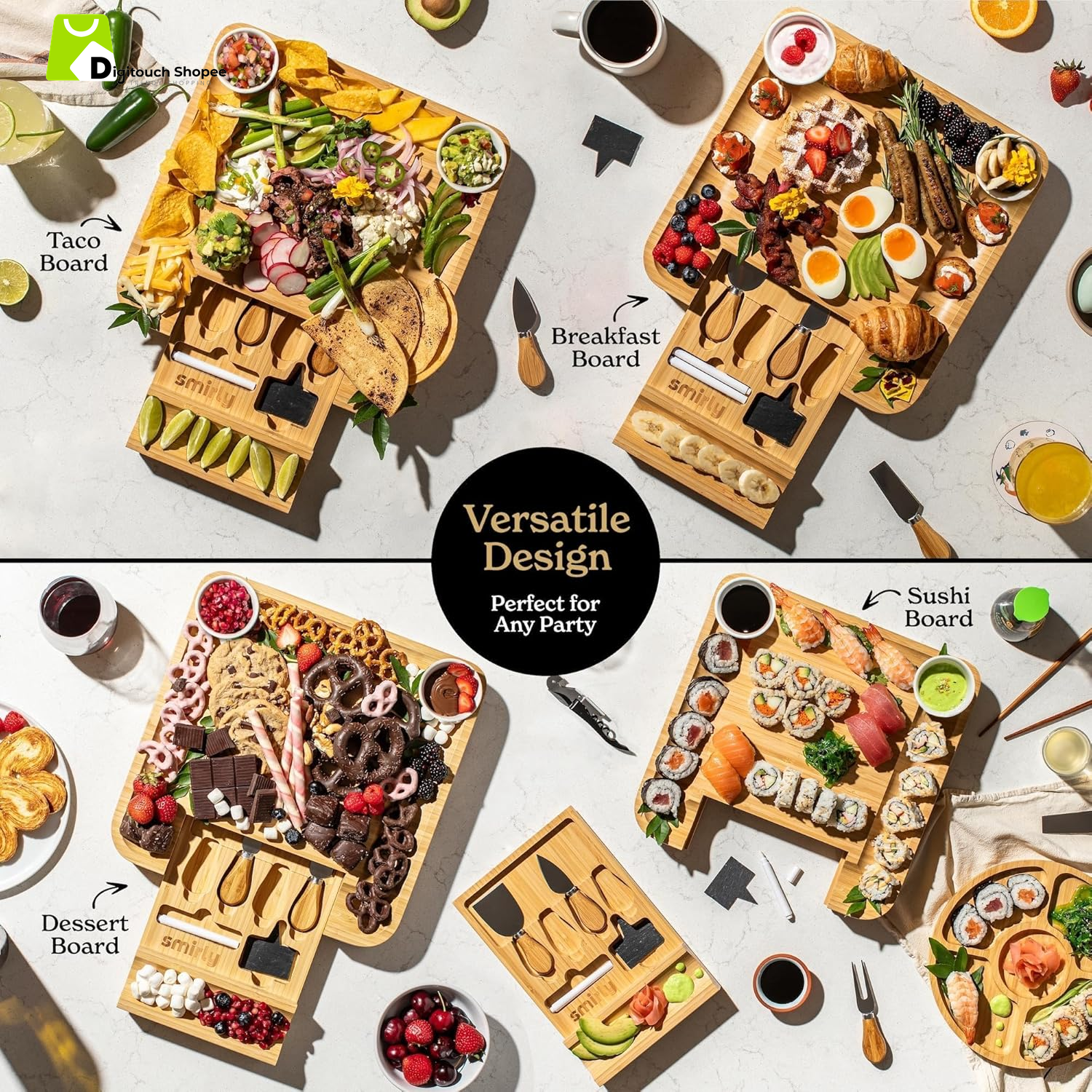 Charcuterie Board Set - Large Bamboo Cheese Board for Serving - House Warming Gifts New Home, Wedding & Bridal Shower Gift, Birthday Gift for Women