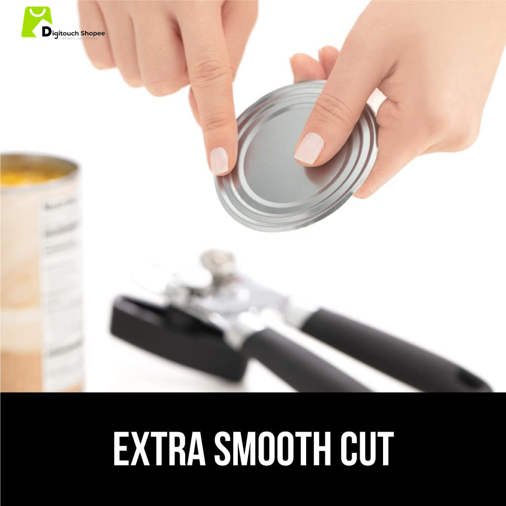 The Original  Heavy Duty Stainless Steel Smooth Edge Manual Can Opener and Bottle Openers, Soft Ergonomic Handle, Oversized Handheld Easy Turn Knob, Multifunctional Kitchen Tool, Black