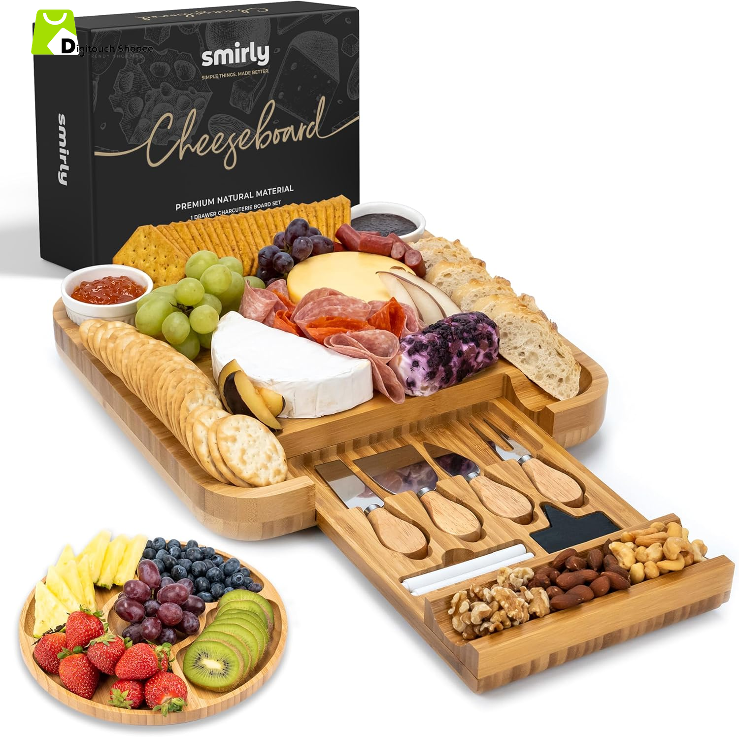 Charcuterie Board Set - Large Bamboo Cheese Board for Serving - House Warming Gifts New Home, Wedding & Bridal Shower Gift, Birthday Gift for Women