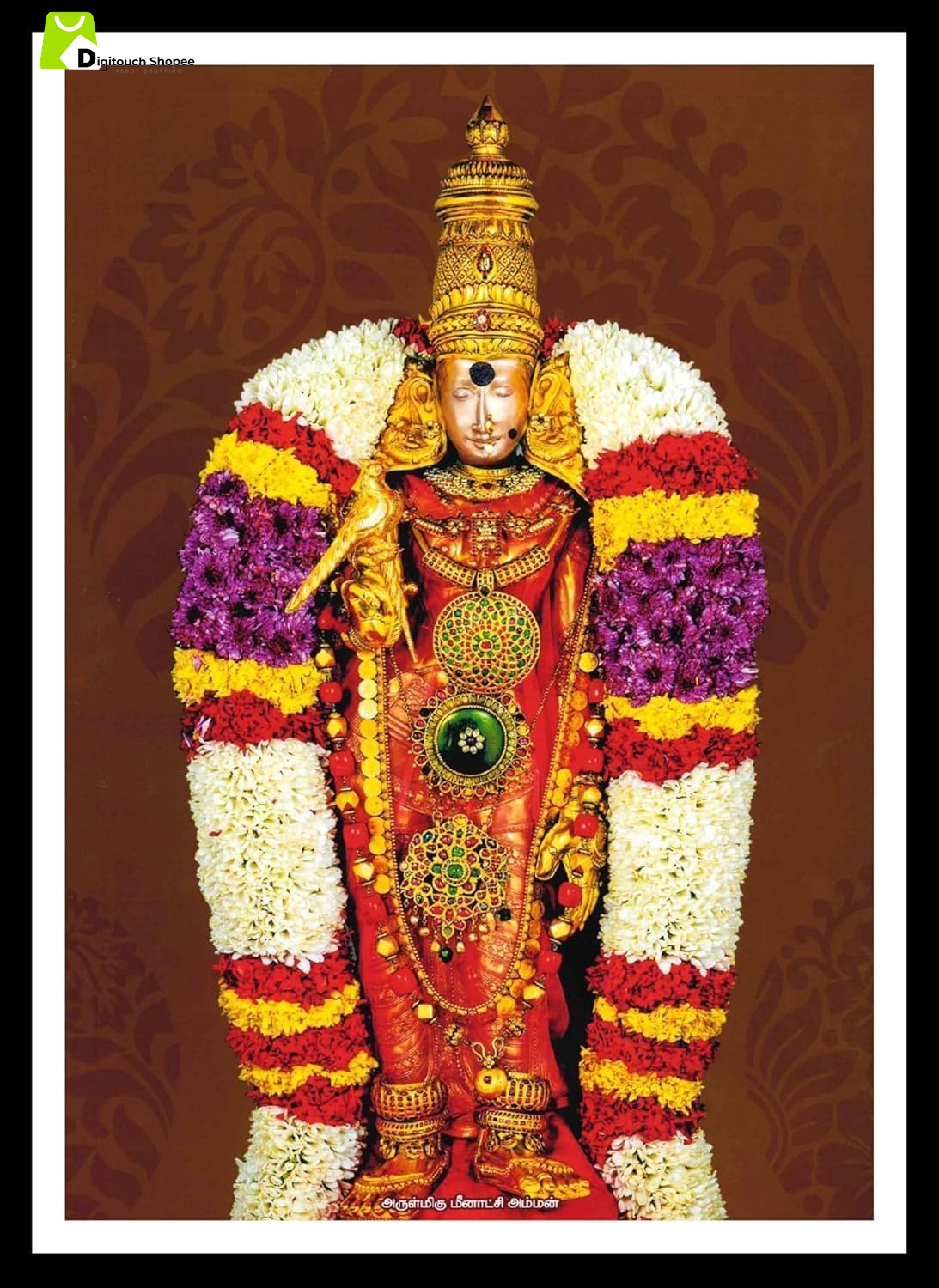 Goddess Meenakshi Amman Photo Frame, 7 X 9 Inches, Black Frame, Wall Mount