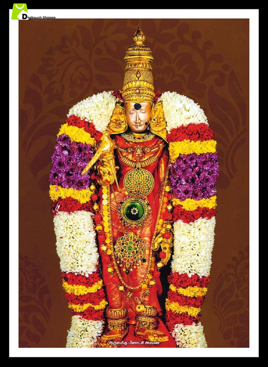 Goddess Meenakshi Amman Photo Frame, 7 X 9 Inches, Black Frame, Wall Mount
