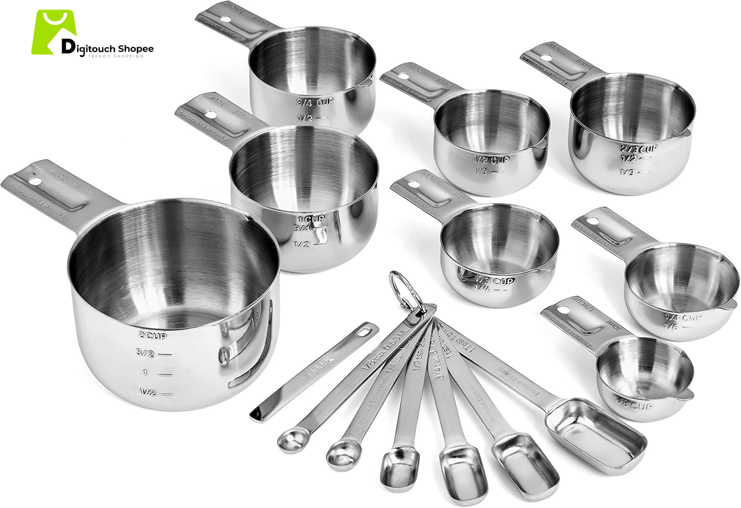 Stainless Steel Measuring Cups and Spoons Set (15 Piece Set)