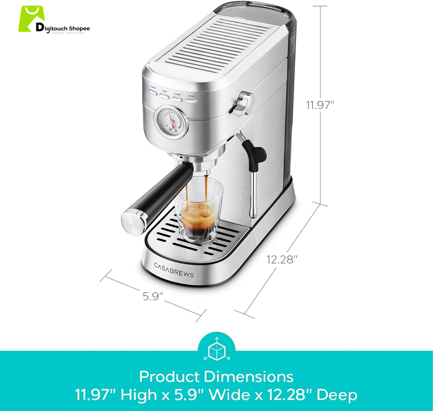 CM5418 Espresso Machine 20 Bar, Compact Espresso Maker with Steam Milk Frother, Stainless Steel Coffee Machine with 34Oz Removable Water Tank for Cappuccino, Latte, Silver