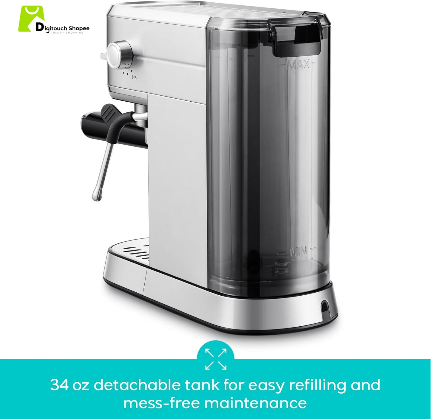 CM5418 Espresso Machine 20 Bar, Compact Espresso Maker with Steam Milk Frother, Stainless Steel Coffee Machine with 34Oz Removable Water Tank for Cappuccino, Latte, Silver