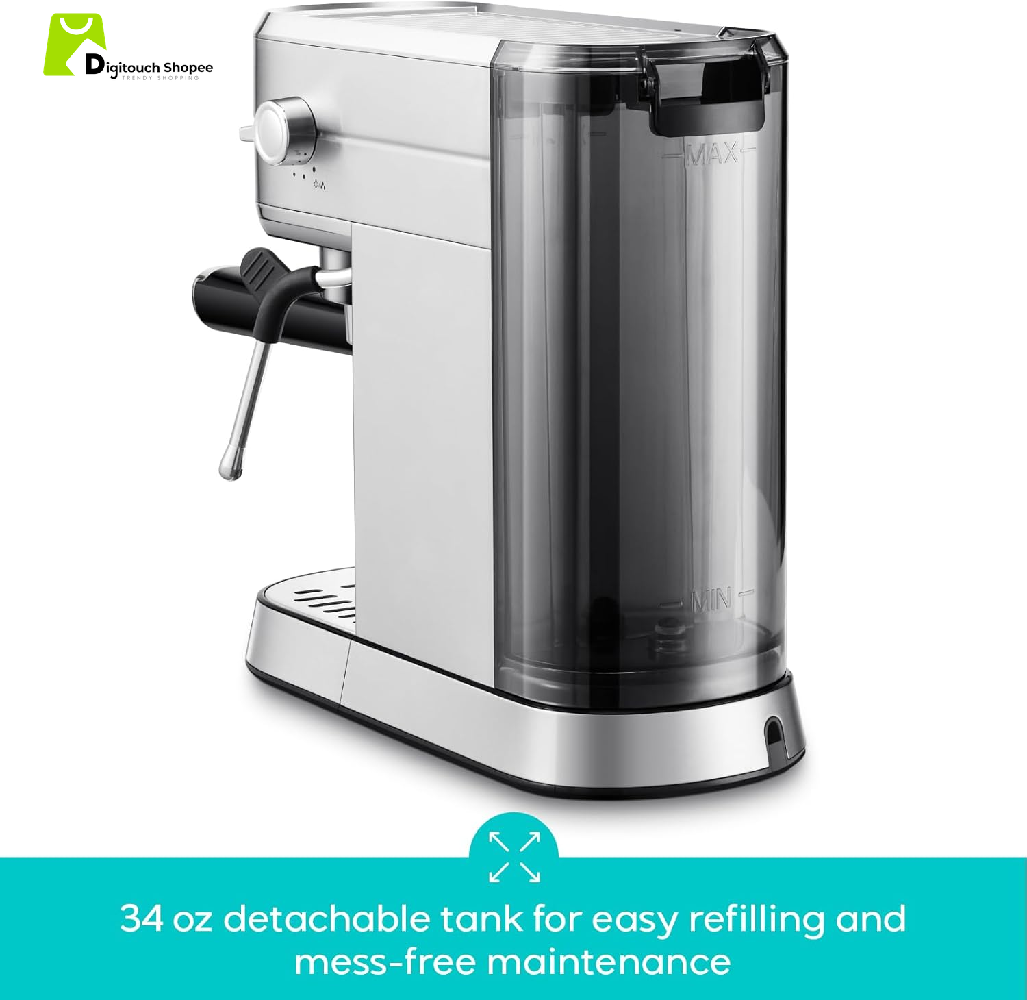 CM5418 Espresso Machine 20 Bar, Compact Espresso Maker with Steam Milk Frother, Stainless Steel Coffee Machine with 34Oz Removable Water Tank for Cappuccino, Latte, Silver
